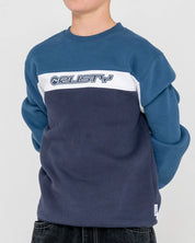 RUSTY POD RACER CREW FLEECE BOYS JUMPER NAVY BLUE