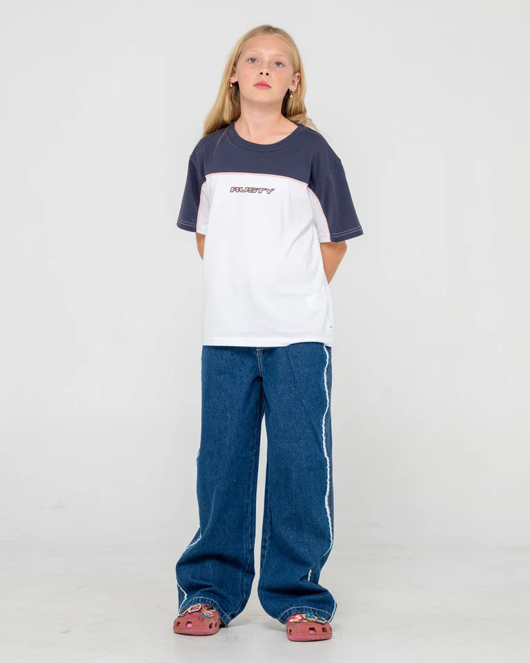 RUSTY POLAR OPS OVERSIZED TEE GIRLS CASUAL STREET STYLE – WHITE / NAVY