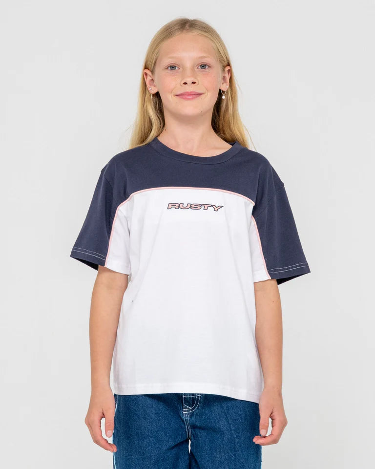 RUSTY POLAR OPS OVERSIZED TEE GIRLS CASUAL STREET STYLE – WHITE / NAVY