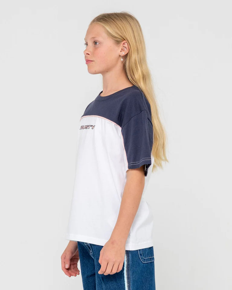 RUSTY POLAR OPS OVERSIZED TEE GIRLS CASUAL STREET STYLE – WHITE / NAVY