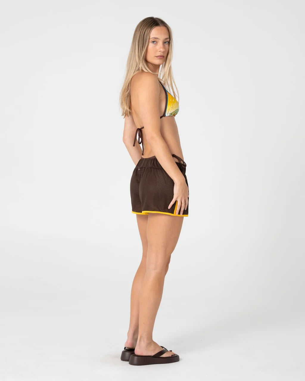 RUSTY RAG STRIPE MESH BOOTY SHORT – JAVA / AMBER