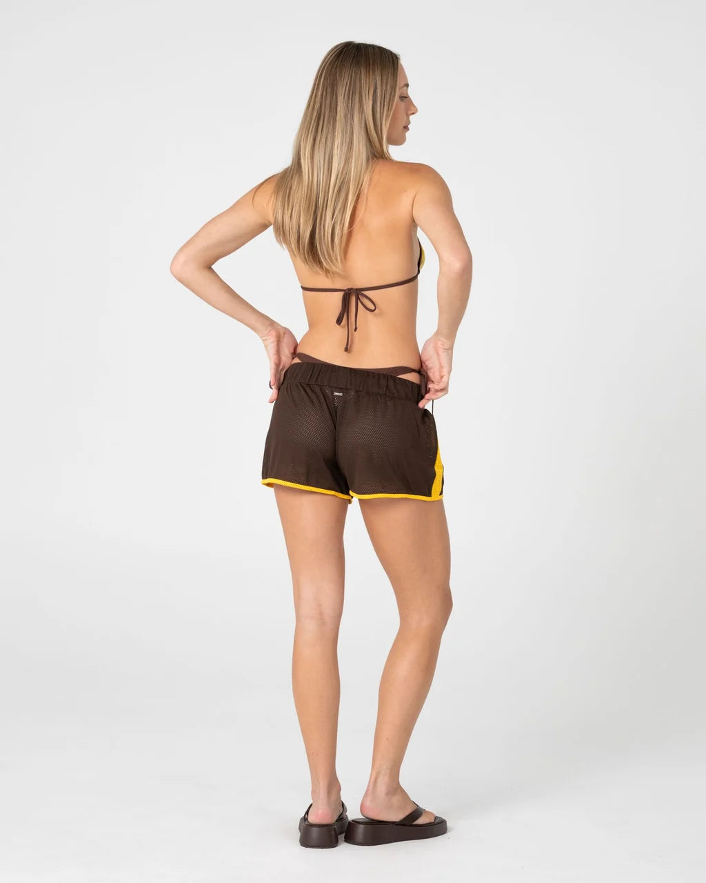 RUSTY RAG STRIPE MESH BOOTY SHORT – JAVA / AMBER
