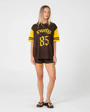 RUSTY RAG STRIPE MESH OVERSIZED TEE – JAVA / AMBER
