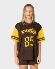 RUSTY RAG STRIPE MESH OVERSIZED TEE – JAVA / AMBER