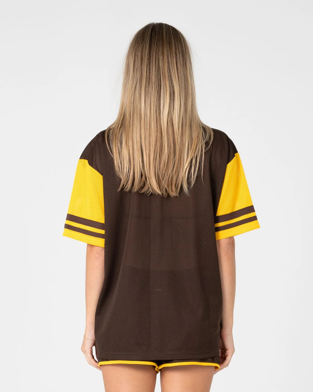 RUSTY RAG STRIPE MESH OVERSIZED TEE – JAVA / AMBER