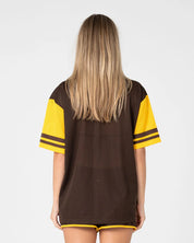 RUSTY RAG STRIPE MESH OVERSIZED TEE – JAVA / AMBER