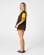 RUSTY RAG STRIPE MESH OVERSIZED TEE – JAVA / AMBER