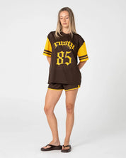 RUSTY RAG STRIPE MESH OVERSIZED TEE – JAVA / AMBER