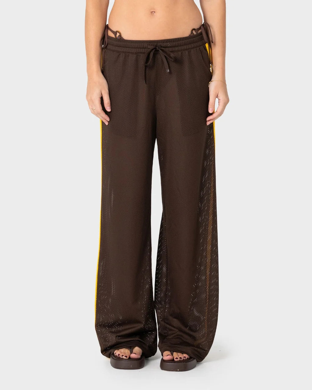 RUSTY RAG STRIPE WIDE LEG MESH PANT – JAVA / AMBER