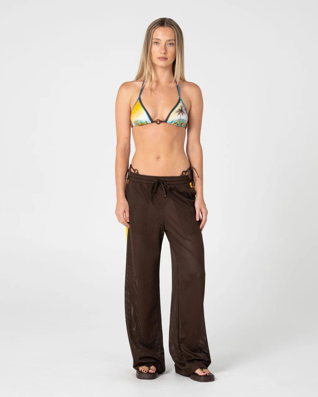 RUSTY RAG STRIPE WIDE LEG MESH PANT – JAVA / AMBER