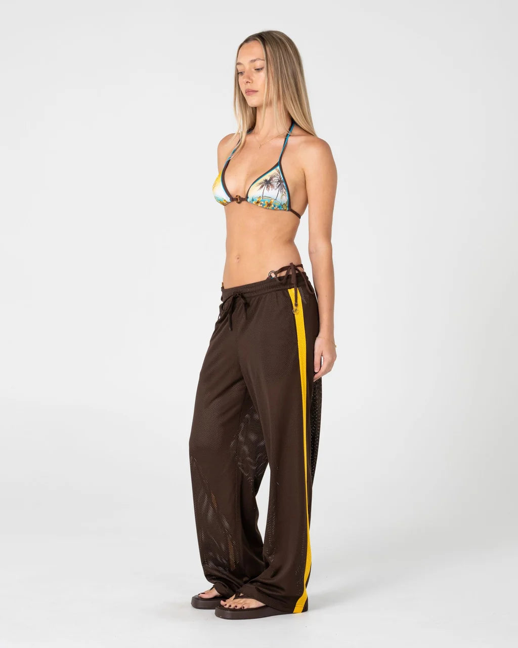 RUSTY RAG STRIPE WIDE LEG MESH PANT – JAVA / AMBER