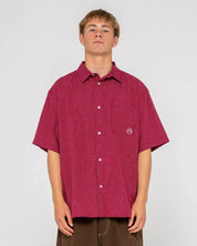 RUSTY RANSOM CHECK SHIRT MENS LONG SLEEVE CASUAL BUTTON UP – BURGUNDY