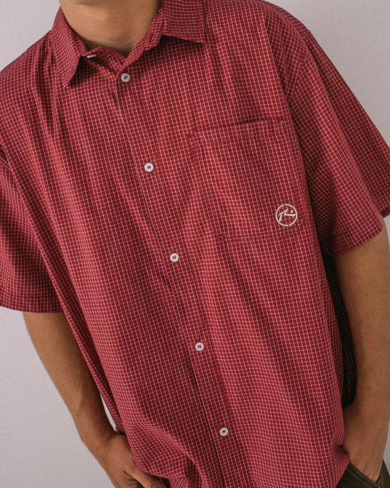 RUSTY RANSOM CHECK SHIRT MENS LONG SLEEVE CASUAL BUTTON UP – BURGUNDY
