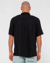 RUSTY RAZOR BLADE RAYON SHIRT – MENS RELAXED SHORT SLEEVE BUTTON UP SHIRT BLACK