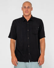 RUSTY RAZOR BLADE RAYON SHIRT – MENS RELAXED SHORT SLEEVE BUTTON UP SHIRT BLACK