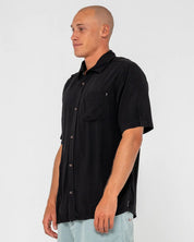 RUSTY RAZOR BLADE RAYON SHIRT – MENS RELAXED SHORT SLEEVE BUTTON UP SHIRT BLACK