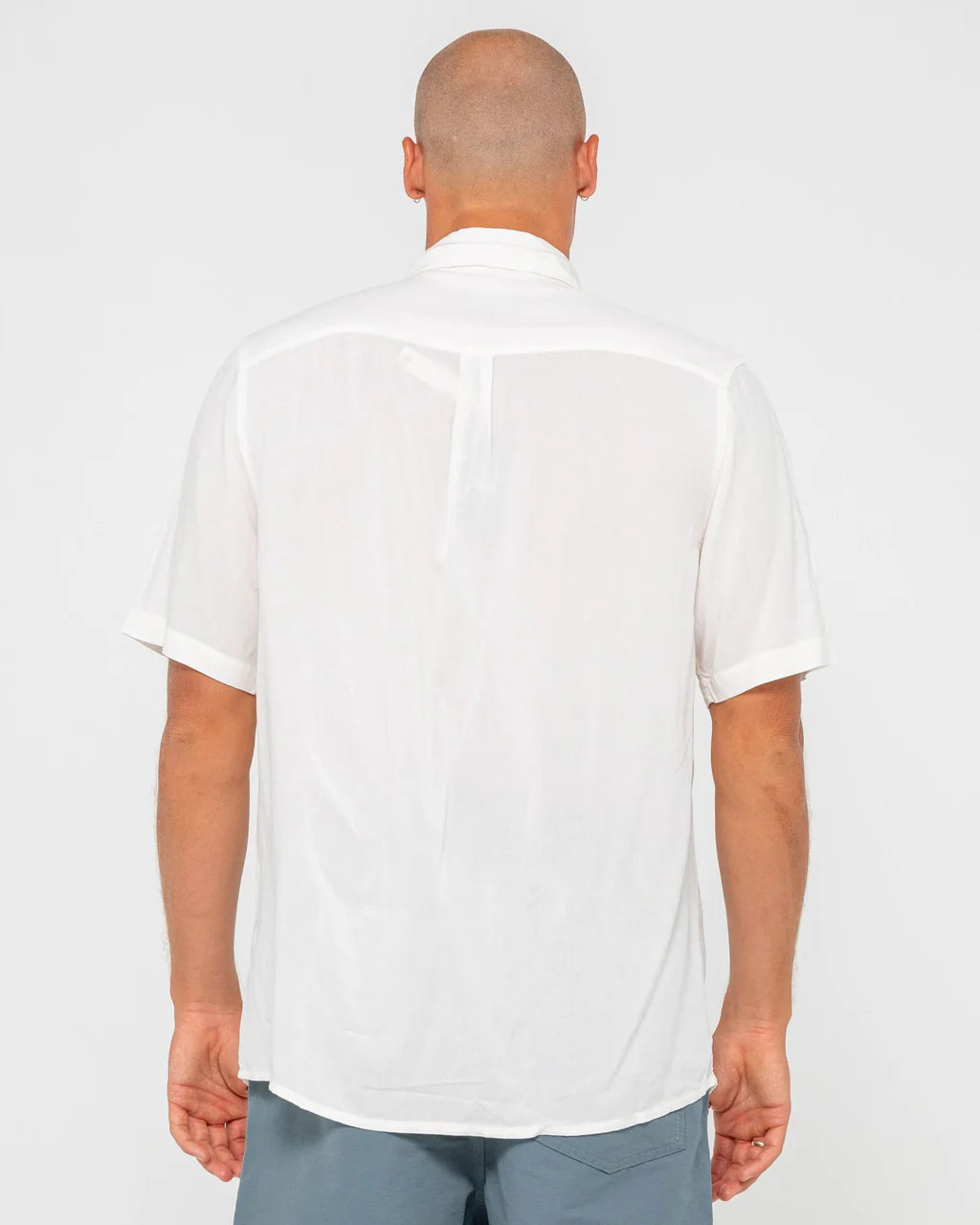 RUSTY RAZOR BLADE RAYON SHIRT – MENS RELAXED SHORT SLEEVE BUTTON UP SHIRT WHITE