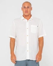 RUSTY RAZOR BLADE RAYON SHIRT – MENS RELAXED SHORT SLEEVE BUTTON UP SHIRT WHITE