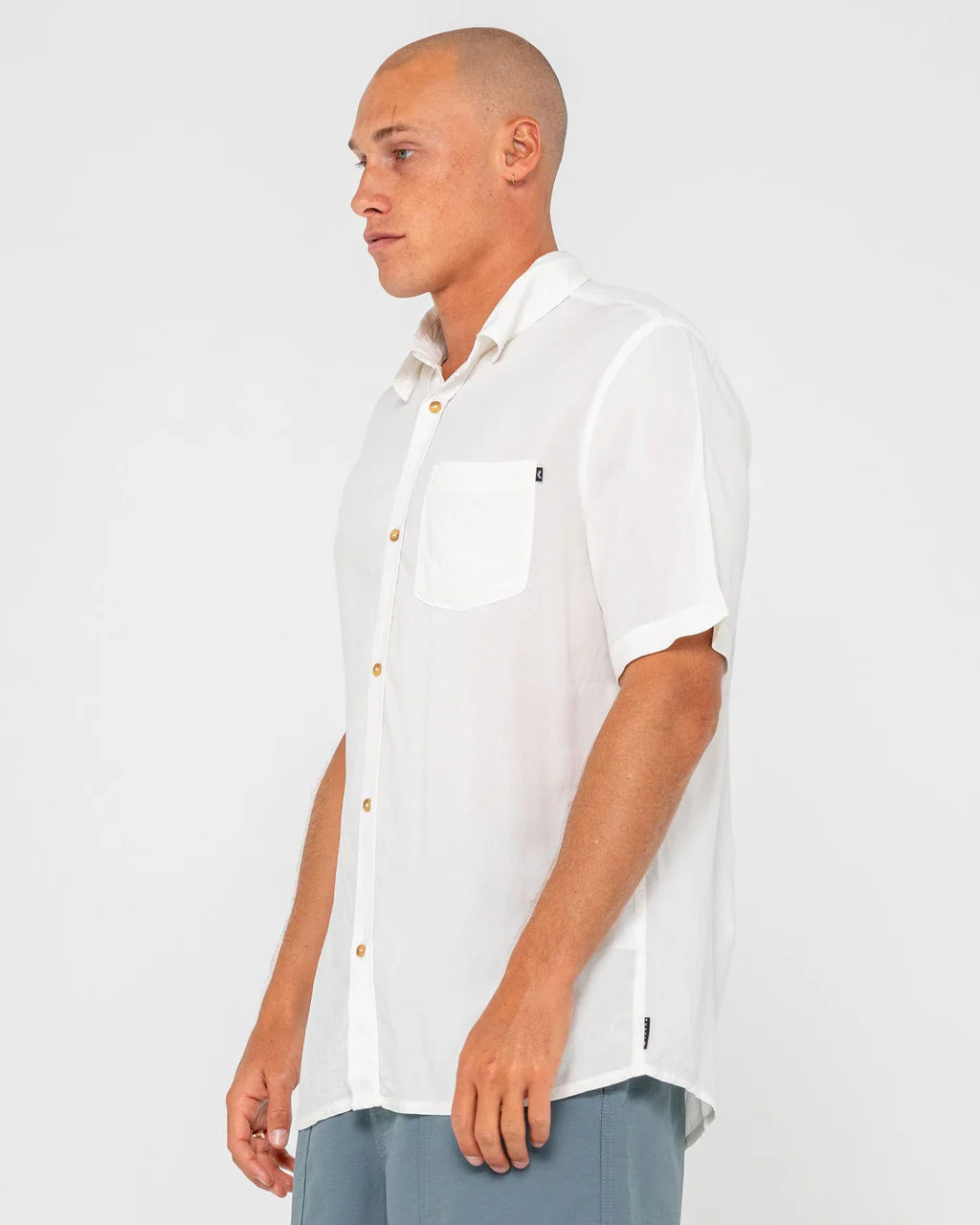 RUSTY RAZOR BLADE RAYON SHIRT – MENS RELAXED SHORT SLEEVE BUTTON UP SHIRT WHITE