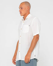 RUSTY RAZOR BLADE RAYON SHIRT – MENS RELAXED SHORT SLEEVE BUTTON UP SHIRT WHITE