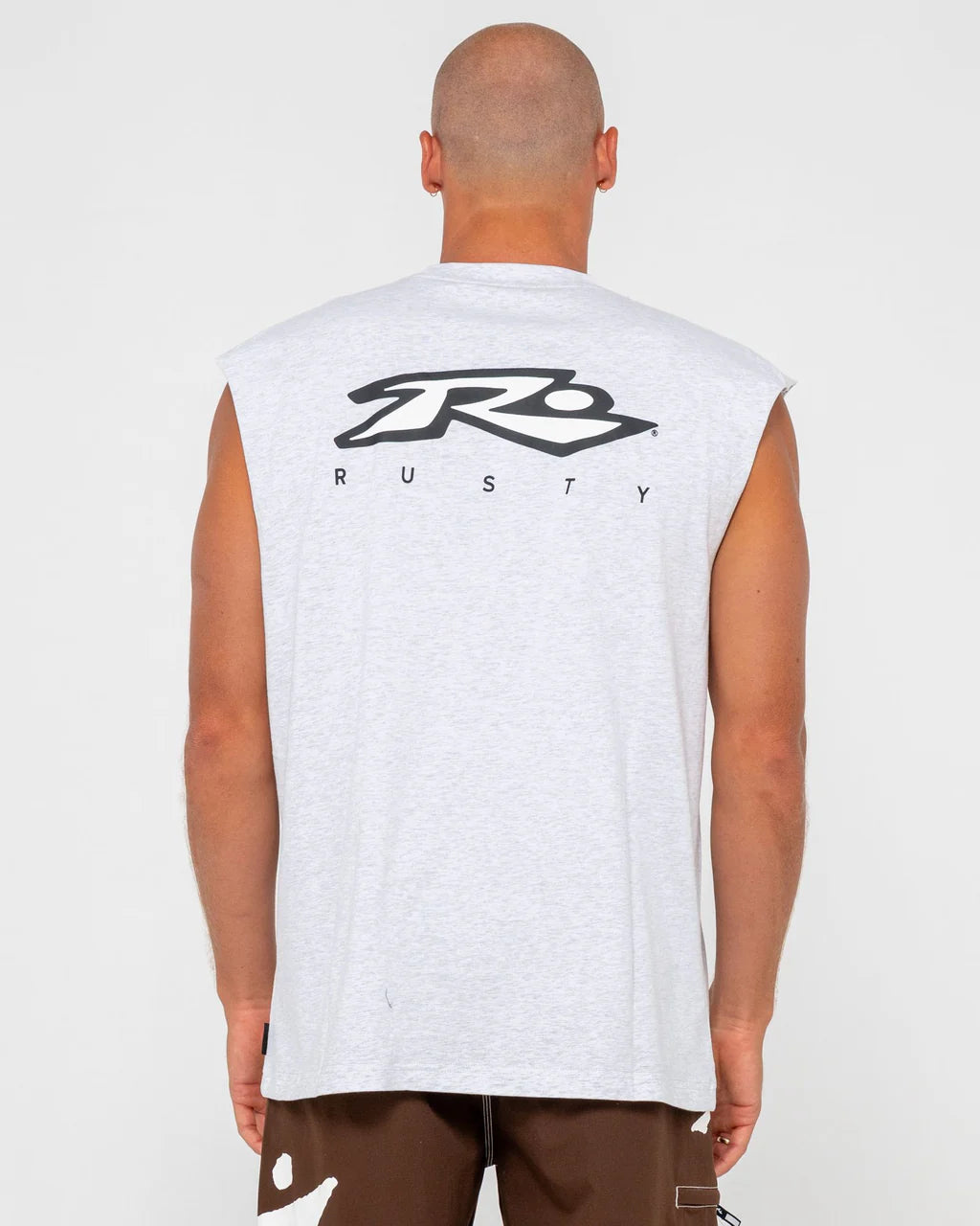 RUSTY REGISTERED GRAPHIC MUSCLE – MENS SLEEVELESS SURF TANK TOP ECRU MARLE