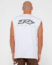 RUSTY REGISTERED GRAPHIC MUSCLE – MENS SLEEVELESS SURF TANK TOP ECRU MARLE