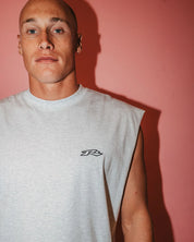 RUSTY REGISTERED GRAPHIC MUSCLE – MENS SLEEVELESS SURF TANK TOP ECRU MARLE