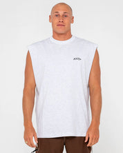 RUSTY REGISTERED GRAPHIC MUSCLE – MENS SLEEVELESS SURF TANK TOP ECRU MARLE