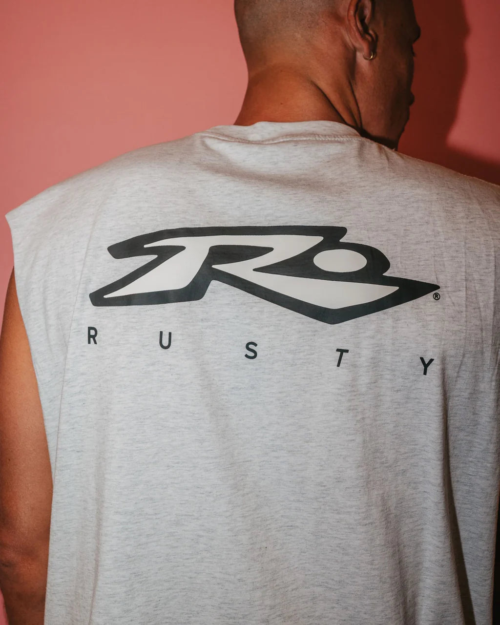 RUSTY REGISTERED GRAPHIC MUSCLE – MENS SLEEVELESS SURF TANK TOP ECRU MARLE
