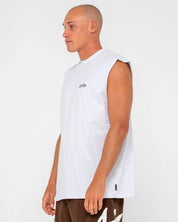 RUSTY REGISTERED GRAPHIC MUSCLE – MENS SLEEVELESS SURF TANK TOP ECRU MARLE