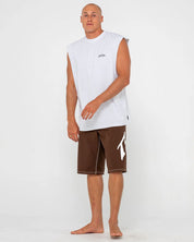 RUSTY REGISTERED GRAPHIC MUSCLE – MENS SLEEVELESS SURF TANK TOP ECRU MARLE