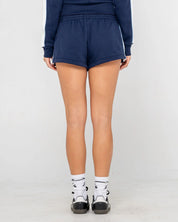 RUSTY RETRO LINES MINI FLEECE SHORT WOMENS LOUNGE TRACK SHORTS NAVY BLUE