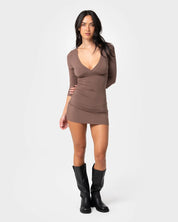 RUSTY RIKKI VEE NECK DRESS – WOMENS – JAVA