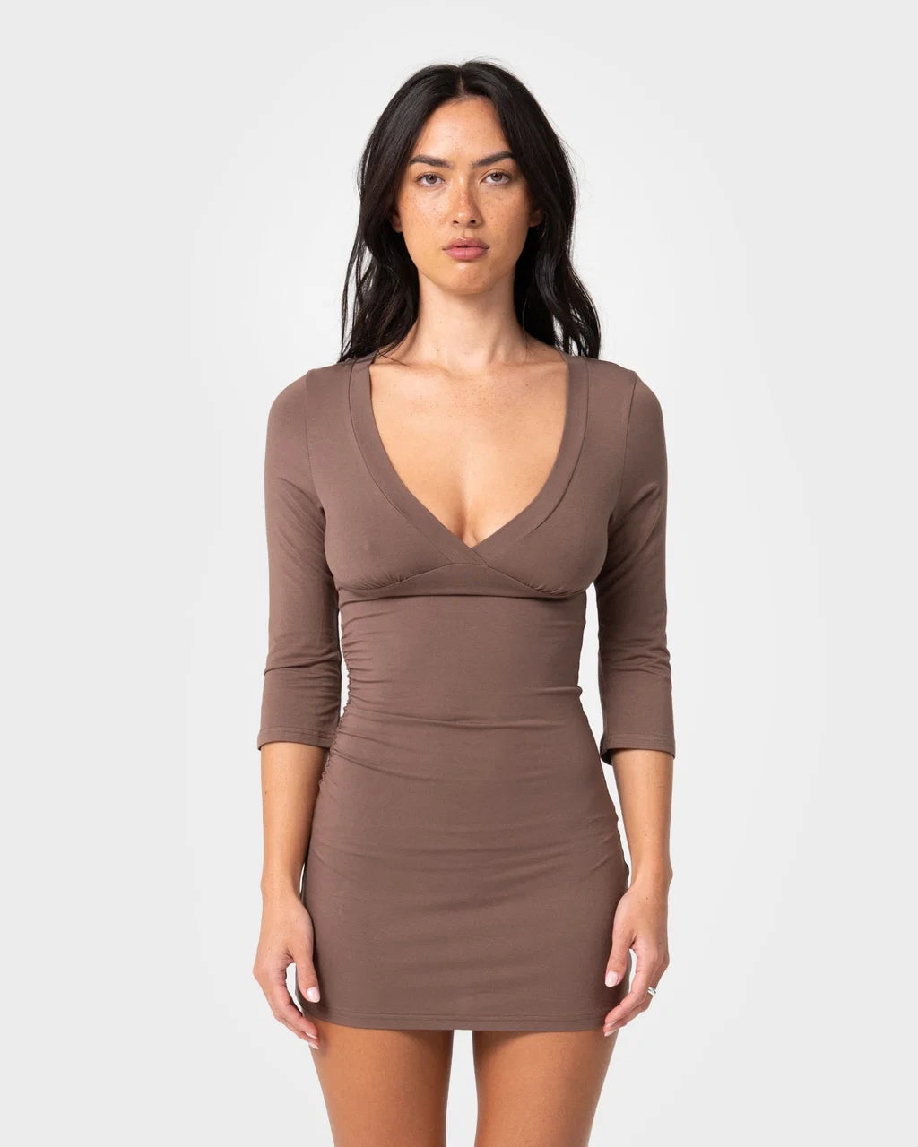 RUSTY RIKKI VEE NECK DRESS – WOMENS – JAVA