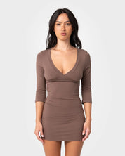 RUSTY RIKKI VEE NECK DRESS – WOMENS – JAVA