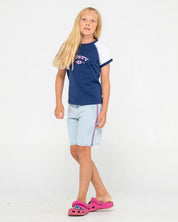 RUSTY RILEY RAGLAN BABY TEE – GIRLS RETRO SURF STYLE SHORT SLEEVE TEE NAVY
