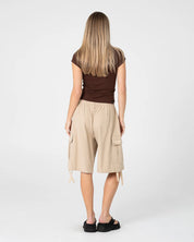 RUSTY RIVER LOW RISE BAGGY CARGO SHORT – OATMEAL
