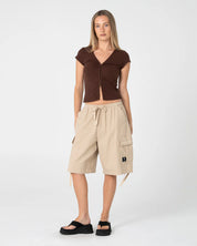 RUSTY RIVER LOW RISE BAGGY CARGO SHORT – OATMEAL