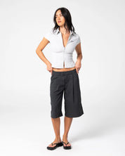 RUSTY ROAD RAGE FINANCE MOMMY LOW RISE SHORT – COAL PINSTRIPE