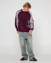 RUSTY ROLL SAFE BOXY CREW NECK KNIT MENS JUMPER BURGUNDY