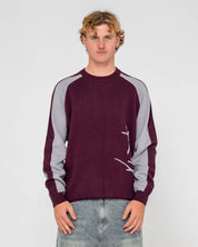 RUSTY ROLL SAFE BOXY CREW NECK KNIT MENS JUMPER BURGUNDY