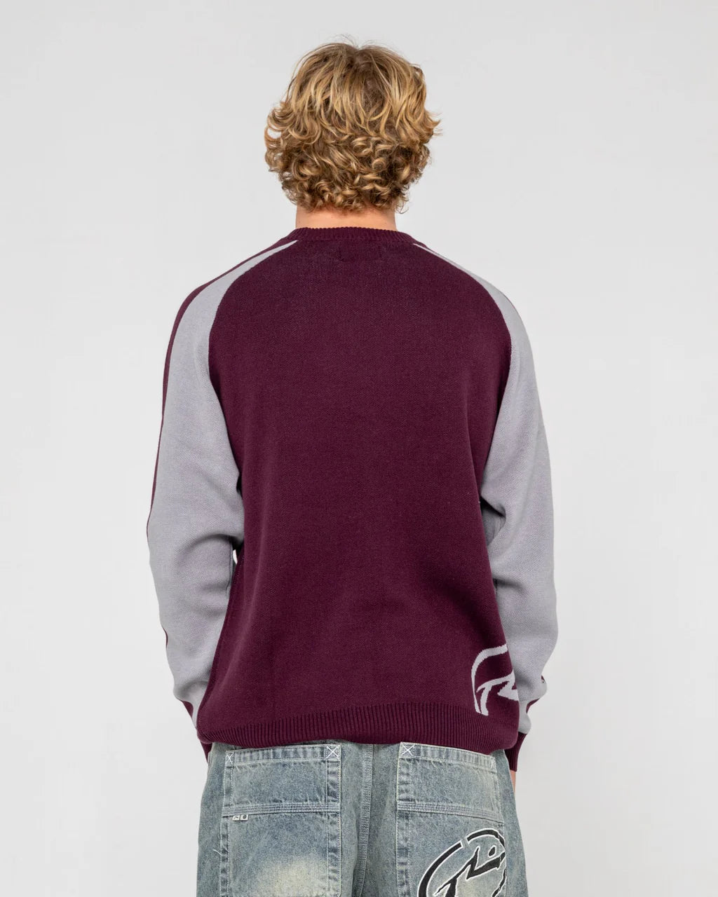 RUSTY ROLL SAFE BOXY CREW NECK KNIT MENS JUMPER BURGUNDY