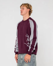 RUSTY ROLL SAFE BOXY CREW NECK KNIT MENS JUMPER BURGUNDY