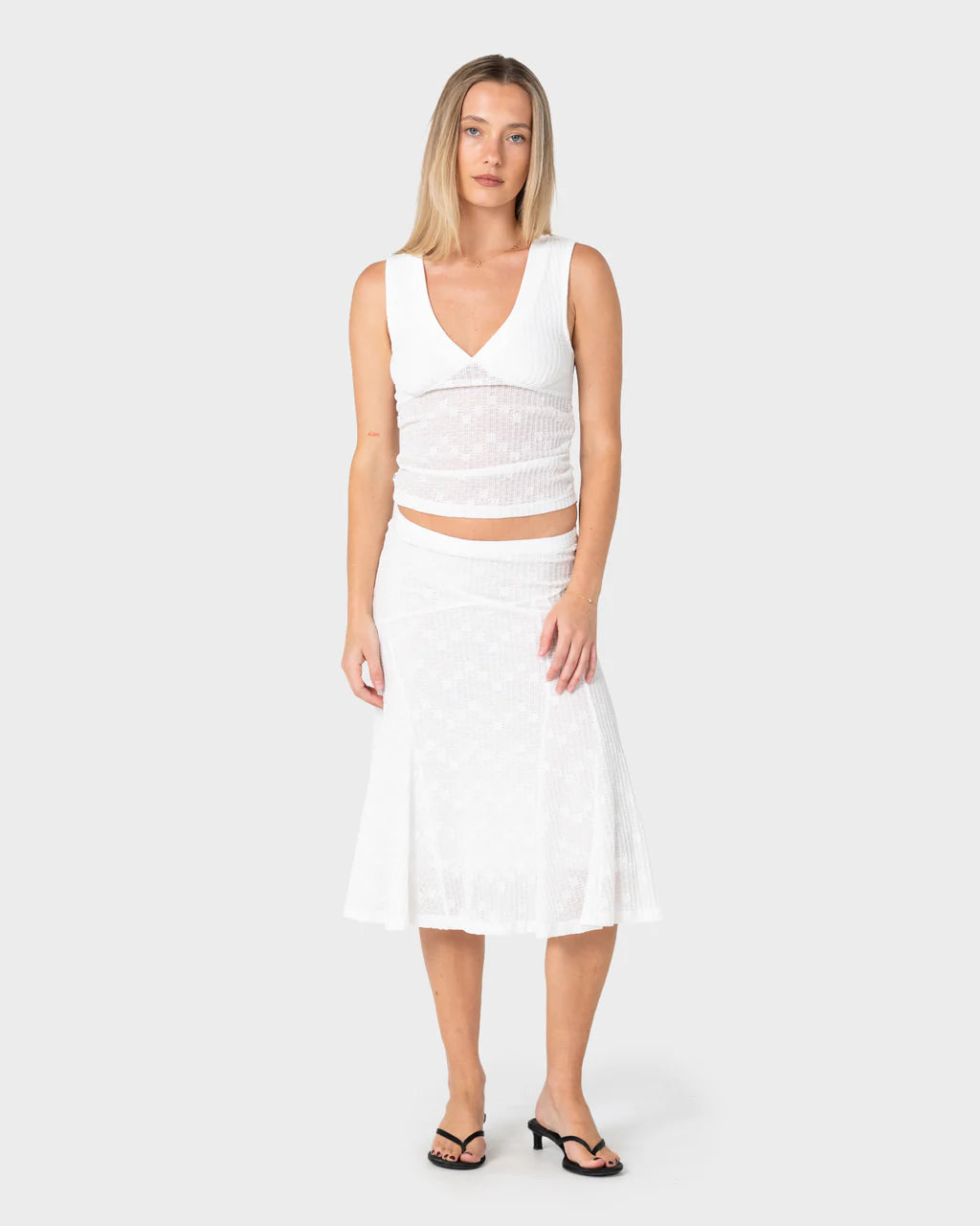 RUSTY ROMA LACE V NECK TOP – WHITE