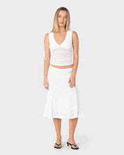 RUSTY ROMA LACE V NECK TOP – WHITE