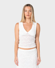 RUSTY ROMA LACE V NECK TOP – WHITE