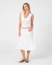 RUSTY ROMA LACE V NECK TOP – WHITE