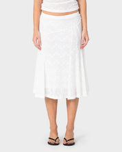 RUSTY ROMA LOW RISE LACE MIDI SKIRT – WHITE