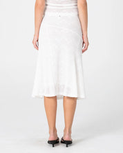 RUSTY ROMA LOW RISE LACE MIDI SKIRT – WHITE