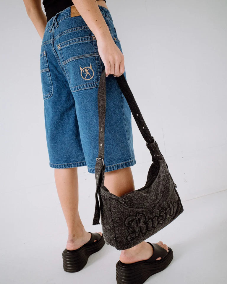 RUSTY ROXANNE DENIM SHOULDER BAG WOMENS Y2K STREET ACCESSORY – WASHED BLACK
